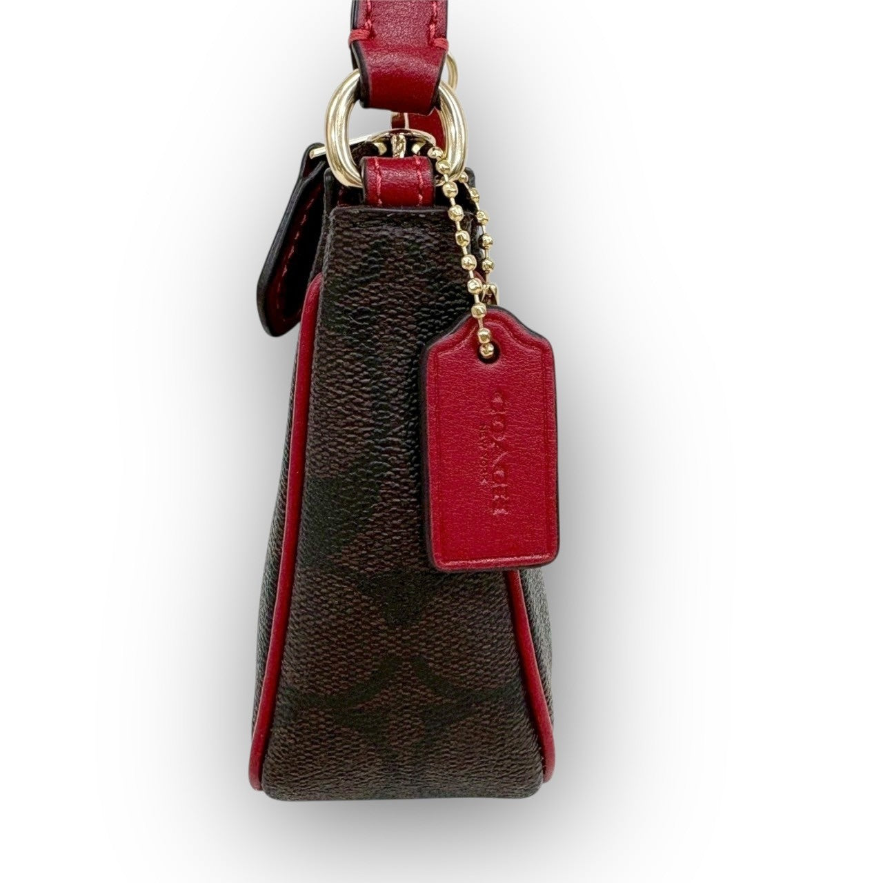 １０４ COACH コーチ ミニバッグ シグネチャー オールレザー ブラウン×レッド