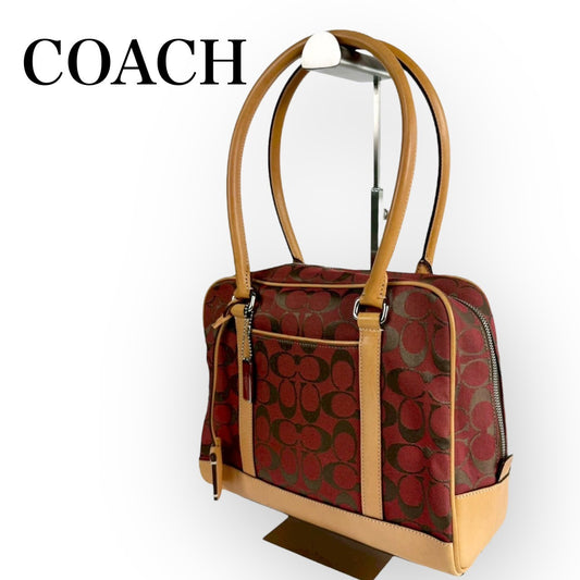 １１３ COACH コーチ ハンドバッグ シグネチャー レッド×ブラウン×ベージュ E1R 6097