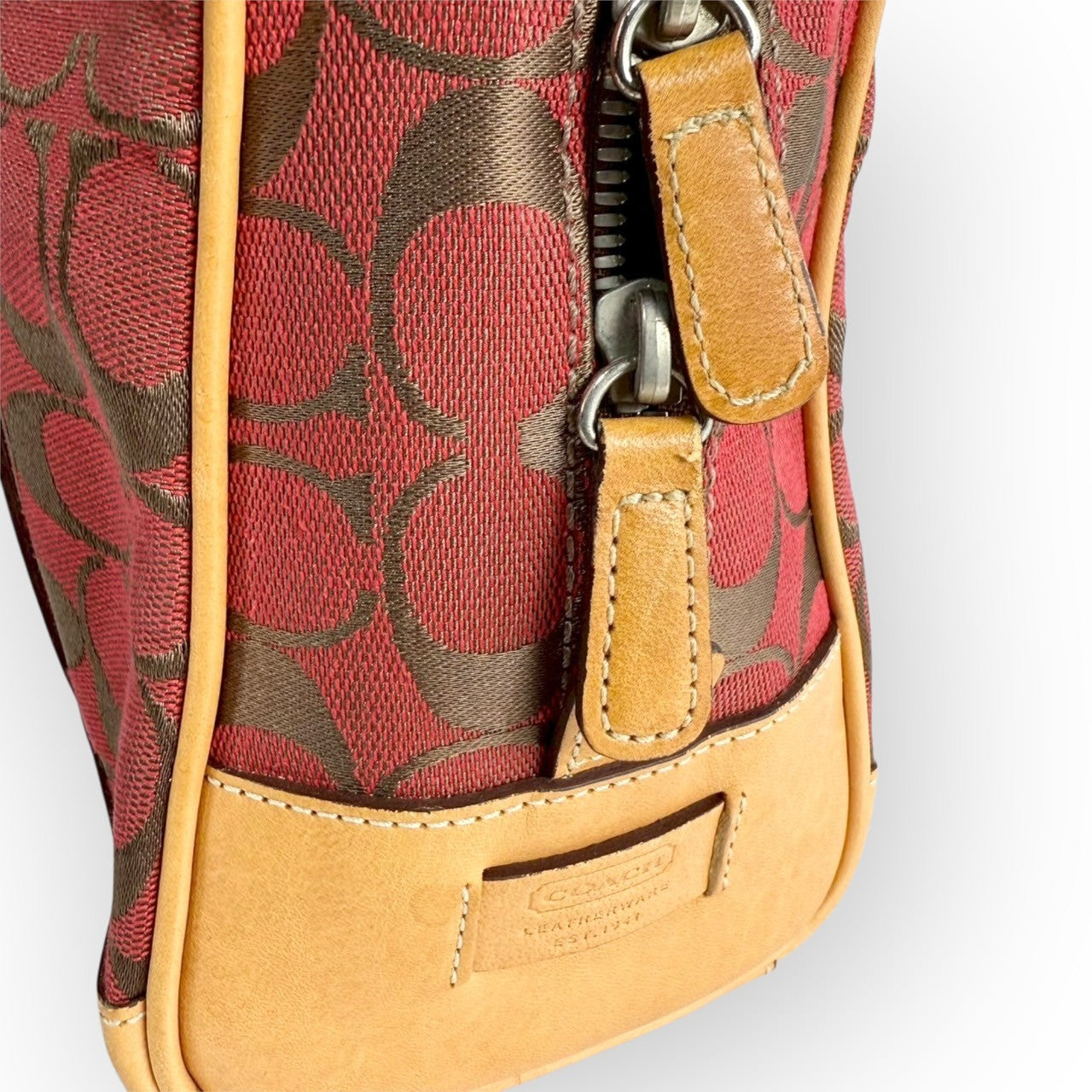 １１３ COACH コーチ ハンドバッグ シグネチャー レッド×ブラウン×ベージュ E1R 6097