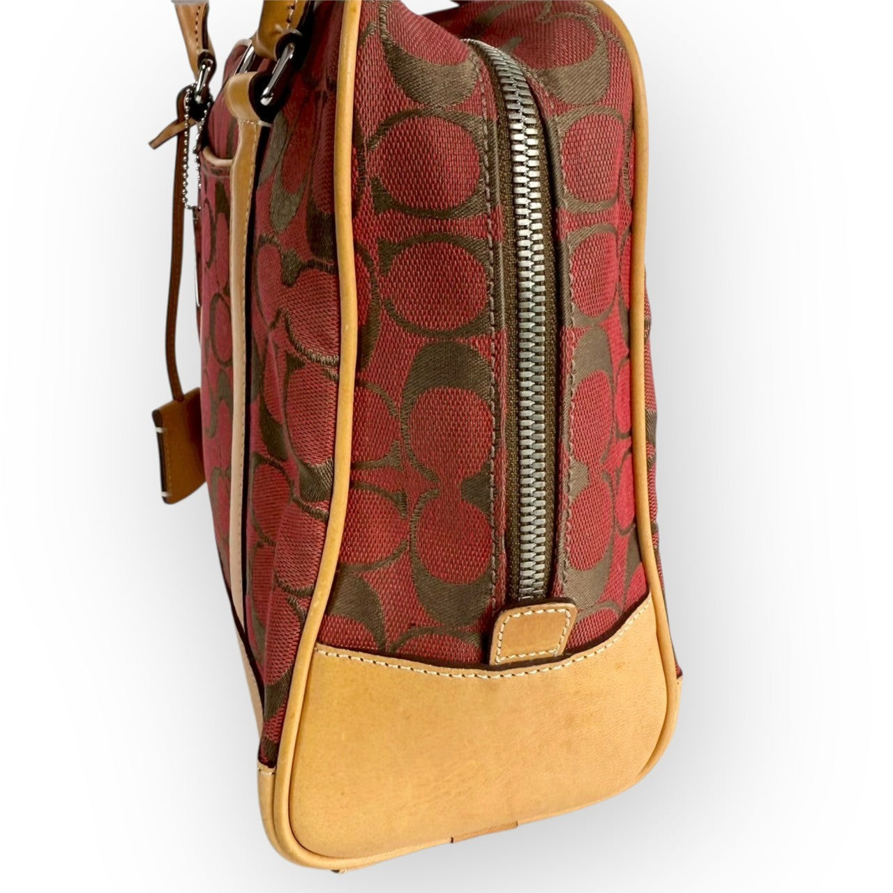 １１３ COACH コーチ ハンドバッグ シグネチャー レッド×ブラウン×ベージュ E1R 6097