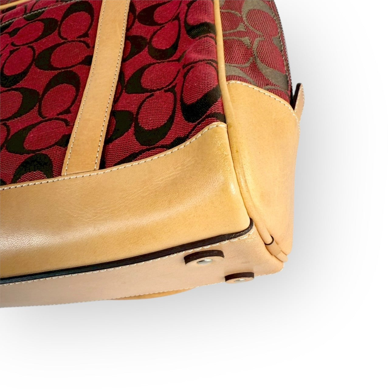 １１３ COACH コーチ ハンドバッグ シグネチャー レッド×ブラウン×ベージュ E1R 6097