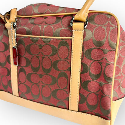 １１３ COACH コーチ ハンドバッグ シグネチャー レッド×ブラウン×ベージュ E1R 6097
