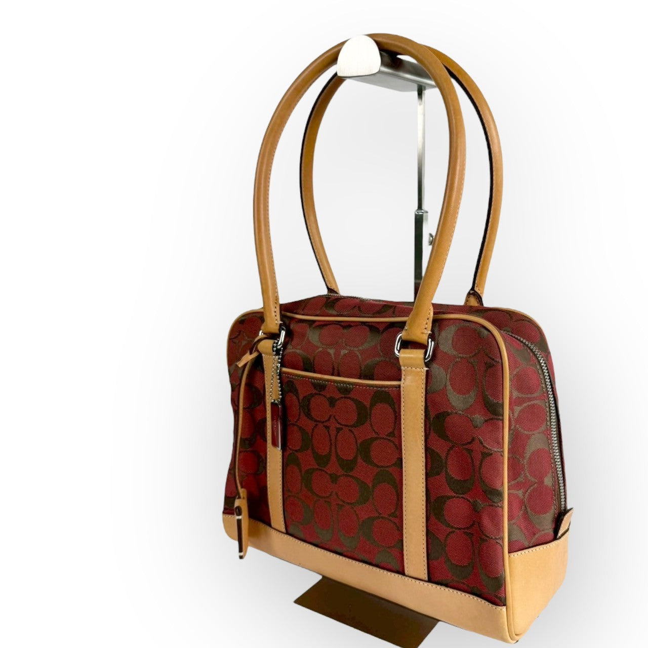 １１３ COACH コーチ ハンドバッグ シグネチャー レッド×ブラウン×ベージュ E1R 6097