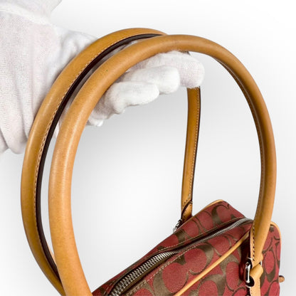 １１３ COACH コーチ ハンドバッグ シグネチャー レッド×ブラウン×ベージュ E1R 6097