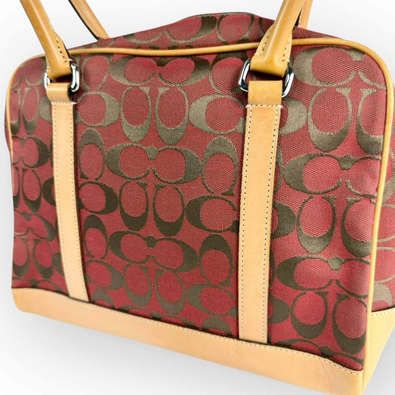 １１３ COACH コーチ ハンドバッグ シグネチャー レッド×ブラウン×ベージュ E1R 6097