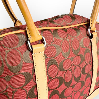 １１３ COACH コーチ ハンドバッグ シグネチャー レッド×ブラウン×ベージュ E1R 6097