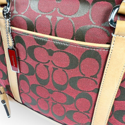 １１３ COACH コーチ ハンドバッグ シグネチャー レッド×ブラウン×ベージュ E1R 6097