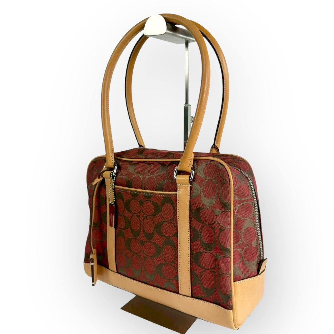 １１３ COACH コーチ ハンドバッグ シグネチャー レッド×ブラウン×ベージュ E1R 6097