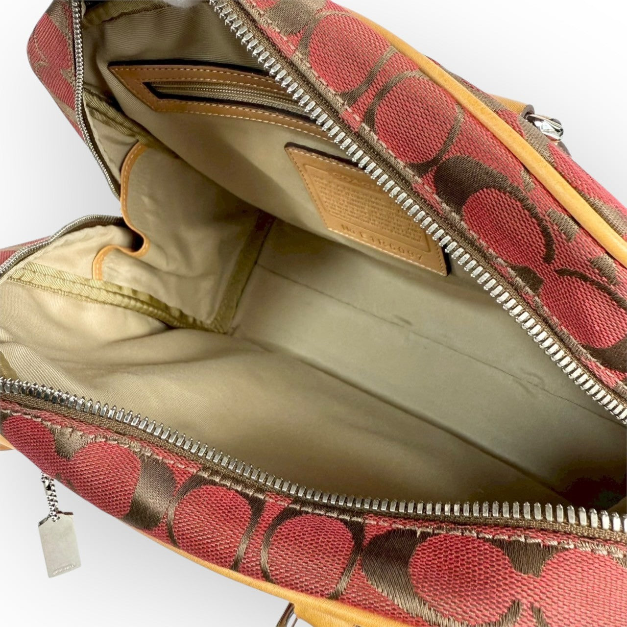 １１３ COACH コーチ ハンドバッグ シグネチャー レッド×ブラウン×ベージュ E1R 6097