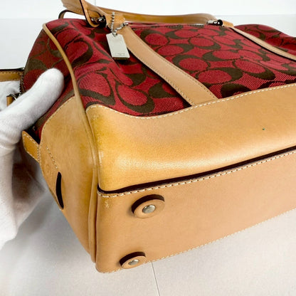 １１３ COACH コーチ ハンドバッグ シグネチャー レッド×ブラウン×ベージュ E1R 6097