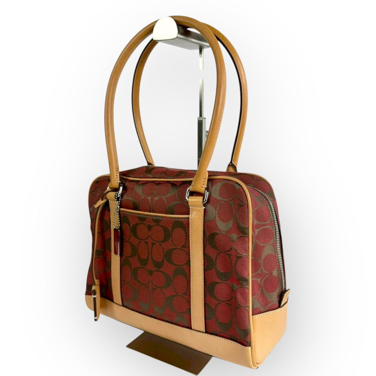 １１３ COACH コーチ ハンドバッグ シグネチャー レッド×ブラウン×ベージュ E1R 6097