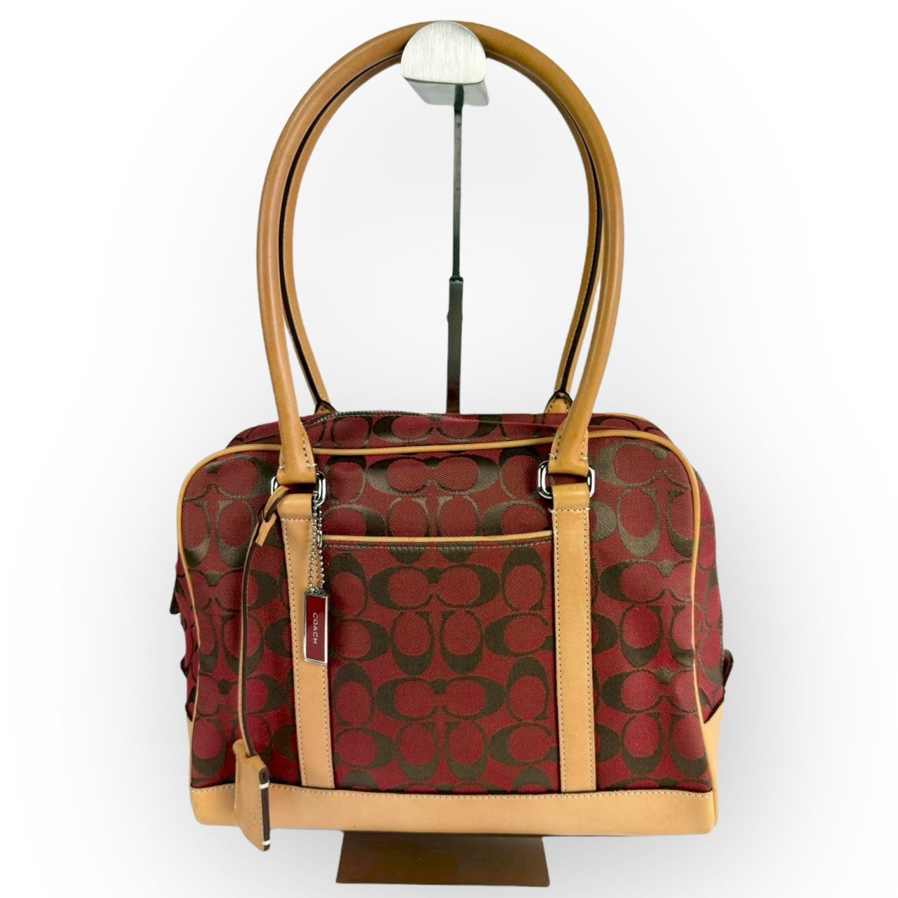 １１３ COACH コーチ ハンドバッグ シグネチャー レッド×ブラウン×ベージュ E1R 6097