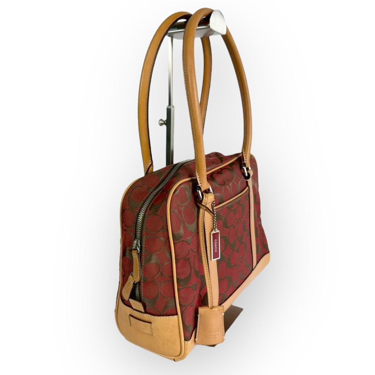 １１３ COACH コーチ ハンドバッグ シグネチャー レッド×ブラウン×ベージュ E1R 6097