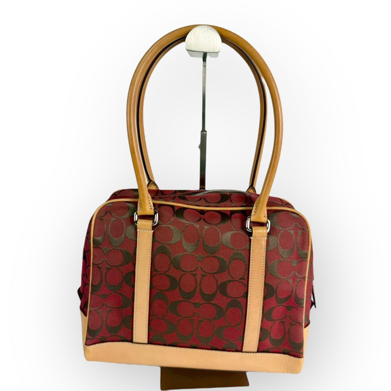 １１３ COACH コーチ ハンドバッグ シグネチャー レッド×ブラウン×ベージュ E1R 6097