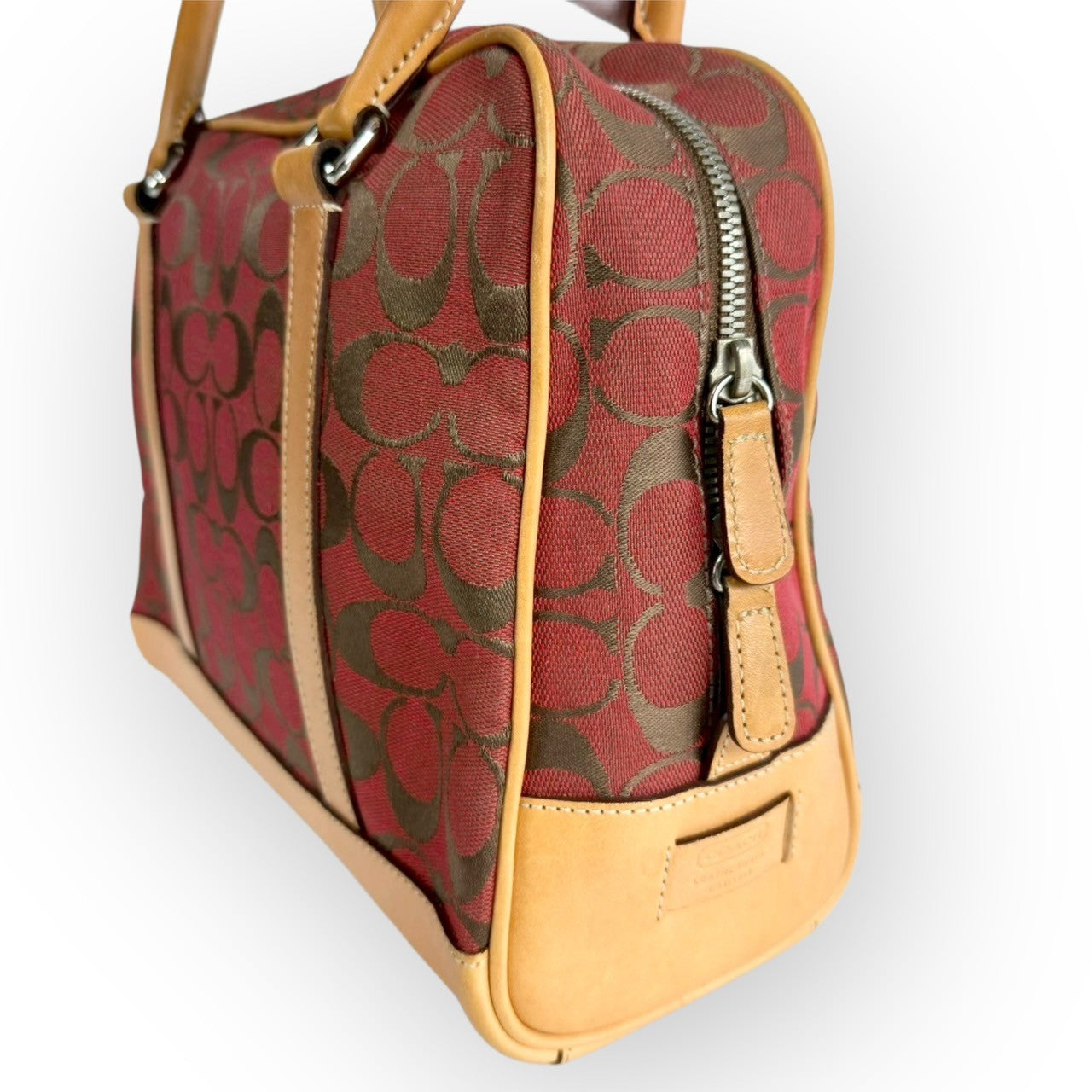 １１３ COACH コーチ ハンドバッグ シグネチャー レッド×ブラウン×ベージュ E1R 6097