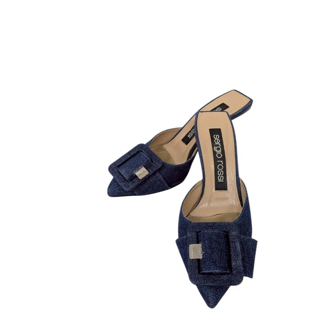 【RC2511-85】sergio rossi ミュール　デニム生地　37 1/2　袋付き