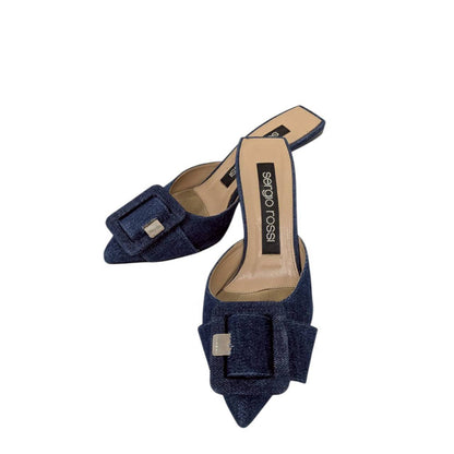 【RC2511-85】sergio rossi ミュール　デニム生地　37 1/2　袋付き