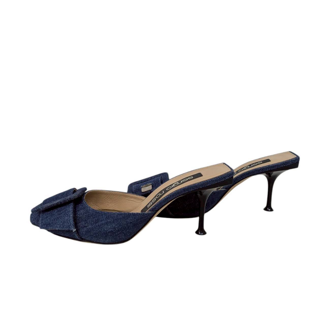 【RC2511-85】sergio rossi ミュール　デニム生地　37 1/2　袋付き