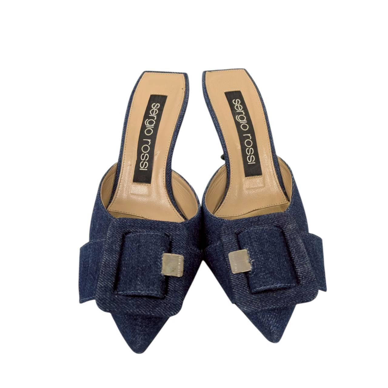 【RC2511-85】sergio rossi ミュール　デニム生地　37 1/2　袋付き