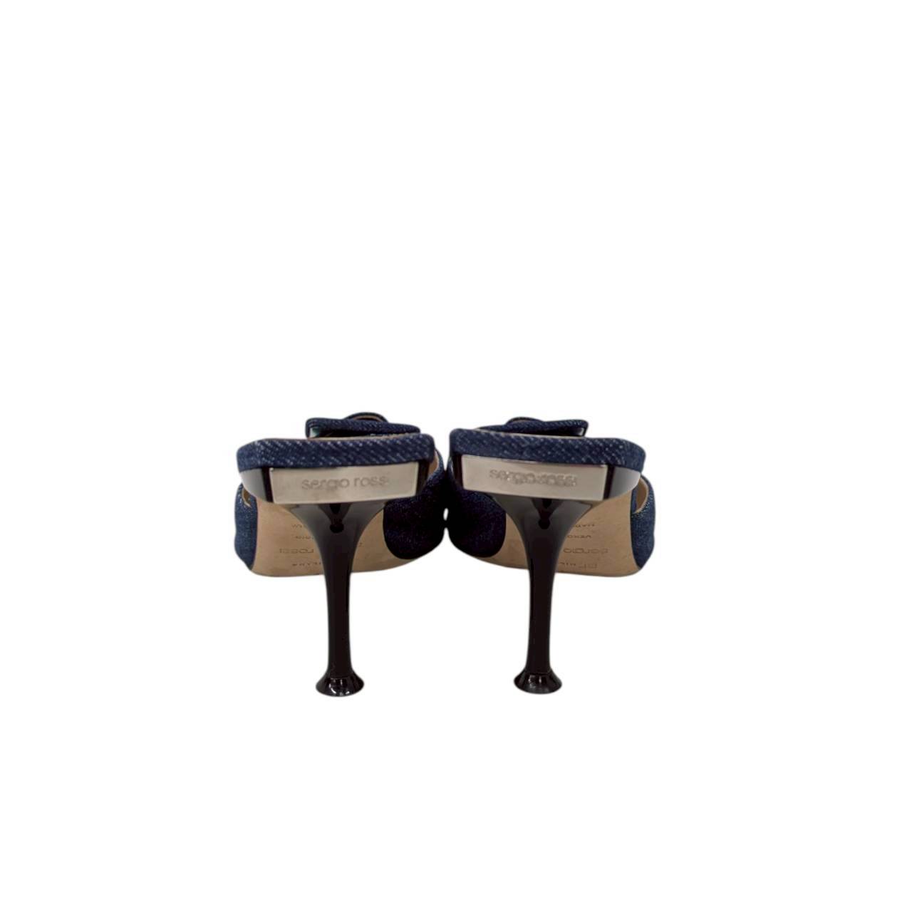 【RC2511-85】sergio rossi ミュール　デニム生地　37 1/2　袋付き