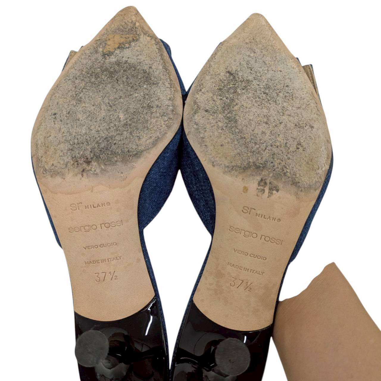 【RC2511-85】sergio rossi ミュール　デニム生地　37 1/2　袋付き