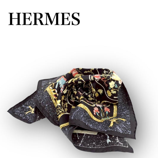【SCR-85】HERMES　シルクスカーフ　ブラック