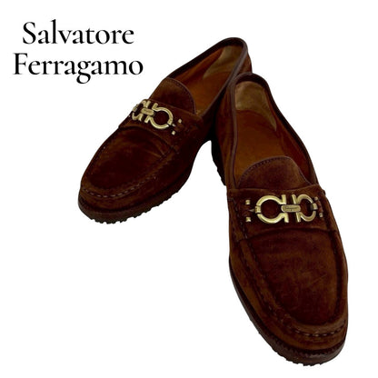 【SRC233】SalvatoreFerragamo ローファー　スエード　ブラウン　レディース　5 1/2